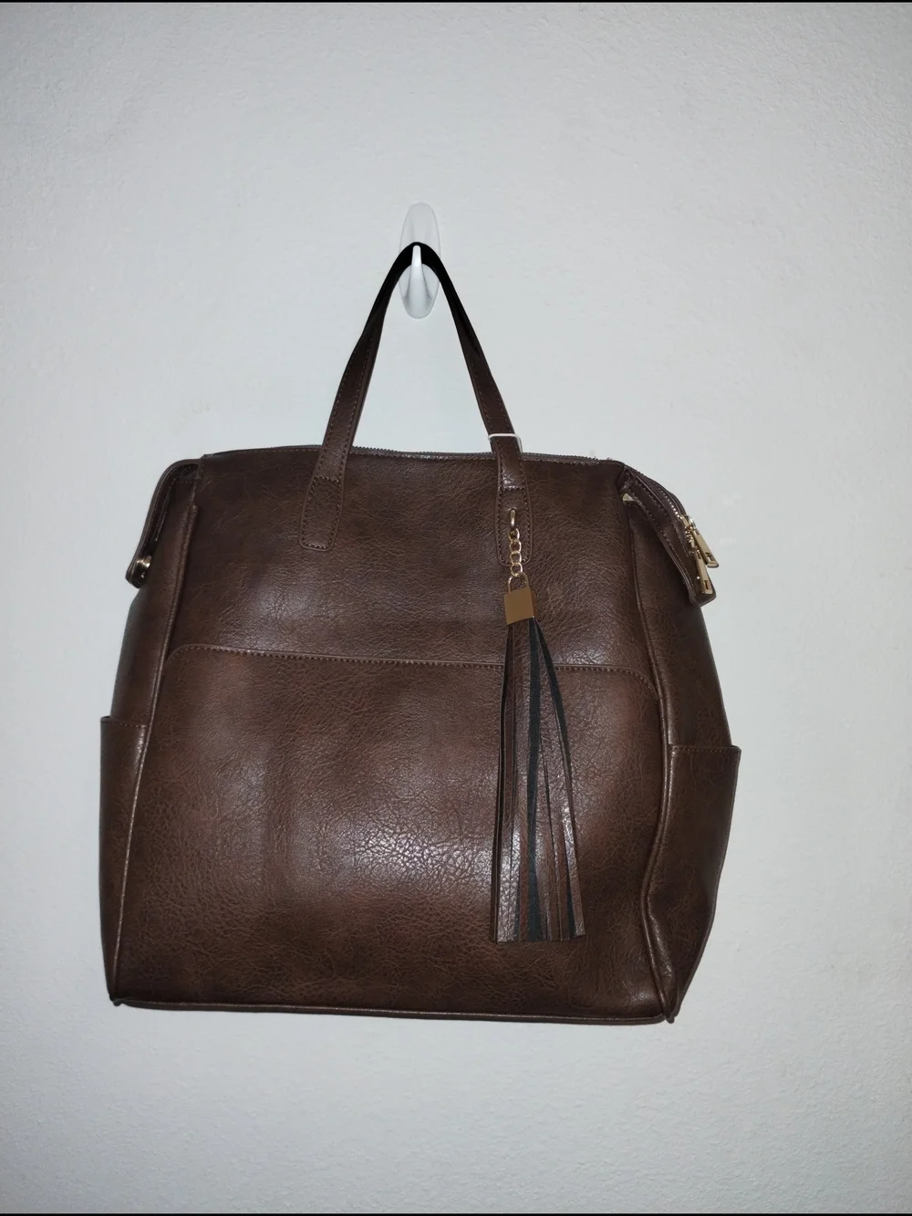 Everyday Brown Backpack Tote with Tassel Accent